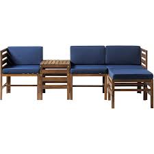 Sanibel 5 Piece Modular Acacia Set With Ottoman And Table Dark Brown Navy Blue Cymax Business