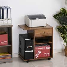 Desktop printer stand with paper storage. Rustic Brown Industrial Wood Under Desk Printer Cart On Wheels Metal Frame Machine Cart Office Desktop Printer Shelf File Cabinet Catrimown Mobile Printer Stand With Storage Drawer Shelf Office Products Platforms