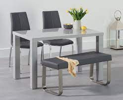 I worked on both the kitchen table, the dining table as well as the bench seat and all eight parson chairs together, so it… Light Grey Gloss Dining Table With Bench 2 Chairs Homegenies