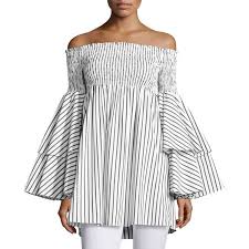 Black And White Striped Off The Shoulder Dress Caroline Constas Apollonia Off The Shoulder Striped Top 495 Liked On Polyvore Featuring Tops White Off The Shoulder Top Smock Top Blusas Bonitas Blusas