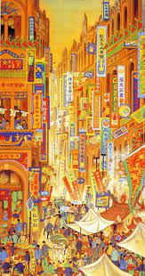 festival on south street kuo hsueh hu taiwan gouache on silk 134 x 195 cm 南街殷賑 郭雪湖 台灣 1930 絹 膠彩 concept art japanese art aesthetic art