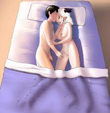 1boy 1girls after sex ashmount bed breasts callum elf face tattoo  horns human interspecies kissing lying male humanfemale elf moonshadow elf  naked necrolepsy nipples penis pink skin pointy ears