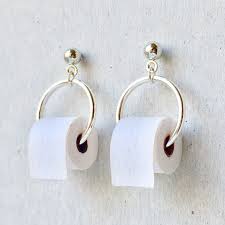 Toilet Paper Roll Funny Elegant Mini Dangle Earrings Unique Silver Toilet Holder Toilet Ring Holder Quirky Earrings Funny Earrings Unique Earrings