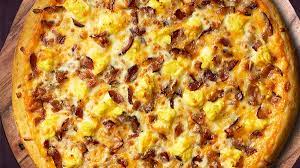 Some breakfast pizzas are made with eggs sunny side up, but this recipe calls for making scrambled eggs in a creamy sauce made with butter, flour, and milk. Casey S On Twitter Check It Out A Casey S Breakfast Pizza Features Our Handmade Crust Topped With Cheese Sauce Or Sausage Gravy And Covered With Scrambled Eggs Bacon Or Sausage Or Veggies And