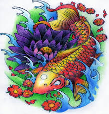 Colorful tattoos tend to hurt more because it has. Severe Koi Fish And Gigant Violet Lotus Flower Tattoo Design By Medusa548 Tattooimages Biz