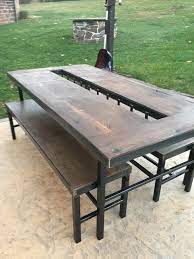 Western Red Cedar Outdoor Table This Outdoor Patio Table Is Made With A Welded Metal Frame And Western Diy Patio Table Metal Outdoor Table Metal Picnic Tables
