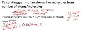 After you get that answer you can use avagadro's number, 6.022x10^23 to find the atoms. Calculating Grams Of An Element Or Molecules From Number Of Atoms Molecules Youtube