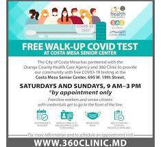 If you don't have insurance, you can still get tested at no cost. New Covid 19 Testing Kiosk To Be Open Saturdays And Sundays At The Senior Center City Of Costa Mesa News