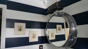 Nautical Bathroom Rugby Stripes Navy And White Porthole Medicine Cabinet Vintage French Boat Lights Nautical Bathrooms Nautical Bathroom Decor Medicine Cabinet