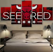 Fashion Collectibles 5pcs Chicago Bulls See Red Wall Art Canvas Oil Print Picture Home Bedroom Dec Red Wall Art Modern Wall Art Canvas Wall Art Canvas Prints