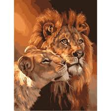 New 2021 Lion Lioness Oil Painting Kit Paint By Numbers Bogo By The Bishop Accessories