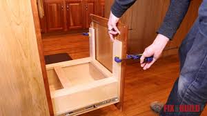Amish craftsman wooden pull out trash can cabinet. Diy Pull Out Trash Can Fixthisbuildthat