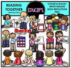 Reading Together Clip Art Bundle Color And B W