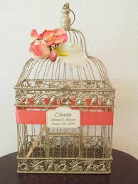 Bird Cage Gift Card Holder Birdcage Wedding Cardholder In Champagne And Coral Customizable Bird Cage Decor Card Box Wedding Money Box Wedding