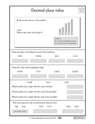 5th Grade Math Worksheets Decimal Place Value To The Ten