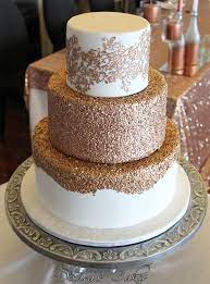 Copper Masterpiece Copper Toned Cake With Edible Lace On Top Tier Using Crystal Candy Midnight Garden Wedding Cake Elegant Gold Cake Lace Wedding Cake Guide