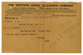 Visit this page for all services at this location and more! Telegraph From Nicholas To Isabella Waters Morris The Portal To Texas History