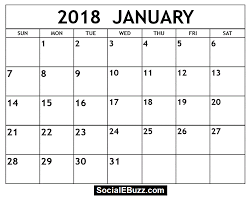 January 2018 Calendar Printable Template January Calendar 2018 2018 January Calen Calendar Printables January 2018 Calendar Printable 2018 Calendar Template