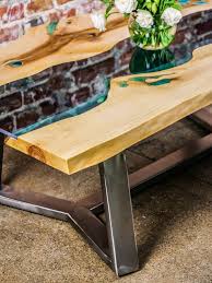 Live Edge River Coffee Table With Glowing Resin And Metal Base Coffee Table Legs Metal Coffee Table Resin Table