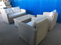 Light Blue Gray Wicker Furniture Set Made From Durable Materials Such As White Half Round Ropes And Round Ropes Is Perfect For Exterior Decoration