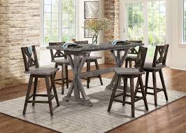 He 5602 36 Bk 7 Pc Gracie Oaks Marlon Amsonia Grey Finish Wood Counter Height Dining Table Set Black Chairs Counter Height Dining Table Set Counter Height Table Sets Counter Height Dining Table