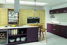 Traditional Style Kitchen With Modern Colour Of Dark Burgundy Combined With Blonde Oak Ashley Ann Cale Kitchen Units Traditional Style Kitchen Kitchen Design