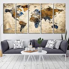 Choosing the greatest modern wall decorating ideas can be entertaining if you know the the principles. Amazon Com Modern Large Abstract Grunge Brown Dark Blue Wall Art World Map Canvas Print For Wall Decor Wall Art Canvas Print For Home And Living Room Decor Ready To Hang