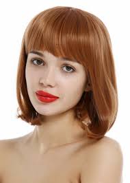 Wig Ladies Longbob Short Straight Wide Bangs Curved Lace Red Blonde