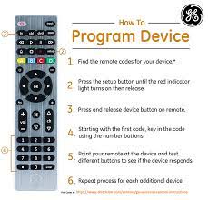 For my tv, i had to turn on the tv and alternately press the setup button and another button on the universal remote until the tv turned off. Ge Universal Remote Codes With Program Instructions Remote Coding Simple Tv