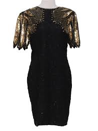 Stenay Eighties Vintage Cocktail Dress 80s Stenay Womens Black Background Silk Polyester Vintage Sequins Dress Cocktail Dress Vintage Sequin Cocktail Dress
