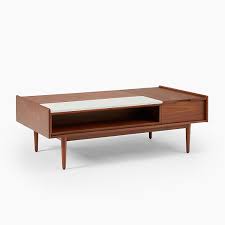 Metal frame in an antique brass finish. Mid Century Pop Up Storage Coffee Table