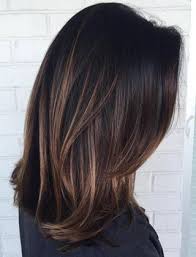 This longer bob looks so healthy with a few caramel and chocolate tones. 40 Vivid Ideas For Black Ombre Hair Hair Styles Hair Highlights Brunette Hair