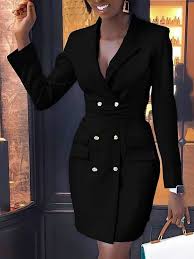 V Neck Double Breasted Blazer Dress Blazer Dress Fashion Long Sleeve Blazers
