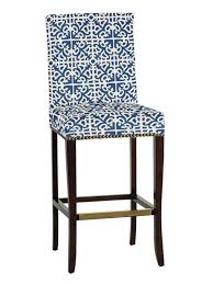 Transitional Bar Stool With Bold Blue And White Patterned Fabric Upholstered Bar Stools Stools For Kitchen Island Kitchen Island Stools With Backs