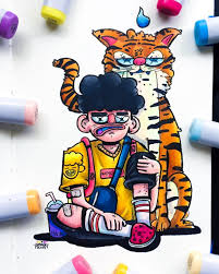 Gawx Art On Instagram Crazy Dude Chilling With His Big Doggo And Bottle Of Paint Water I Wanted To Cute Doodle Art Doodle Art Drawing Doodle Art Designs