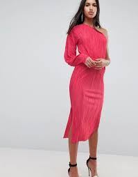 Asos One Shoulder Midi Dress With Balloon Sleeve In Plisse Maxi Dress Prom Dresses Formal Wedding Guest Dress