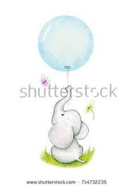 Cute Elephant With Blue Balloon Baby Elephant Drawing Baby Animal Nursery Elephant Drawing