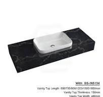 150mm Gloss Black Swan Stone Top Calacatta Quartz with Inset Basin -  600x460mm / BS-IN5134 (515x340mm)