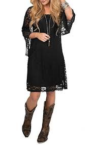 Jody Women S Black Lace 3 4 Bell Sleeve Dress Cavender S Cowgirl Dresses Lace Dress Outfit Western Dress With Boots