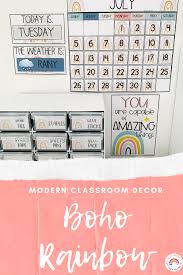 Modern Rainbow Classroom Decor Bundle Editable Boho Rainbow Bilingual Friendly Elementary Classroom Decor Elementary Classroom Decor Themes Classroom Decor