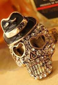 Christmas Gift Retro Black Hat Skull Ring Skull Ring Fashion Rings Crystal Skull