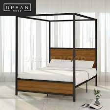 White shiplap walls, natural wood floors, and a creamy floor covering soften the appearance of the striking black bed frame. Alton Rustic Canopy Bed Furniture Beds Mattresses On Carousell