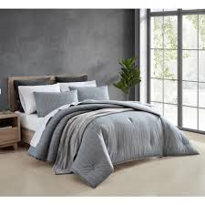 Traditional damask takes on a contemporarytraditional damask takes on a contemporary attitude with a large scale and soft. Ed Ellen Degeneres Chambray Pinstripe 3 Piece Gray Cotton King Comforter Set Ushsa51173047 The Home Depot