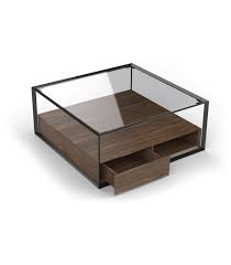 Cette table basse aux finitions soignées dispose de deux plateaux rectangulaires pivotants à 360°. Table Basse En Verre Et Metal 2 Tiroirs Bois Noyer Ravy