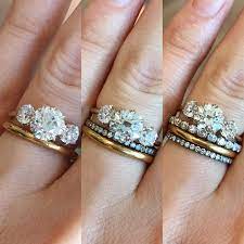 Stacked Wedding Bands With Three Stone Engagement Ring Stacked Wedding Rings Mixed Metal Wedding Rings Three Stone Engagement Rings
