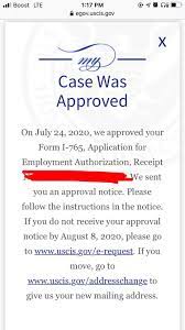 If your response to question 16 is: My Husband S I 765 Was Approved Without Biometrics Has Anyone Else Had This Happen We Still Haven T Received The Ead Card So I M Worried It Was A Mistake Or Something Uscis