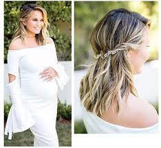 Chrissy Teigan At Her Baby Shower Celebrity Hair Stylist Baby Shower Hair Styles Chrissy Teigen Hair
