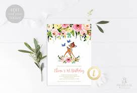 Bambi Birthday Invitation Printable Floral Girl Bambi Etsy In 2020 Printable Birthday Invitations Birthday Invitations Deer Birthday Invitations