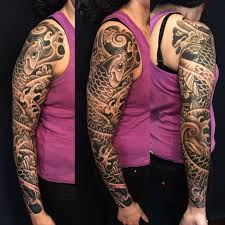 Black And Grey Sleeve Japanese Full Sleeve Tattoo Black And Grey Sleeve Japanese Tattoo Koi Tattoo Scar Cover Up Full Sleeve Tattoos Sleeve Tattoos Best Sleeve Tattoos