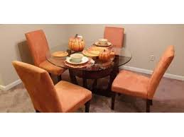 Beautiful Alcove Dining Table With 4 Orange Side Chairs Dining Table Wood Dining Room Set Dining